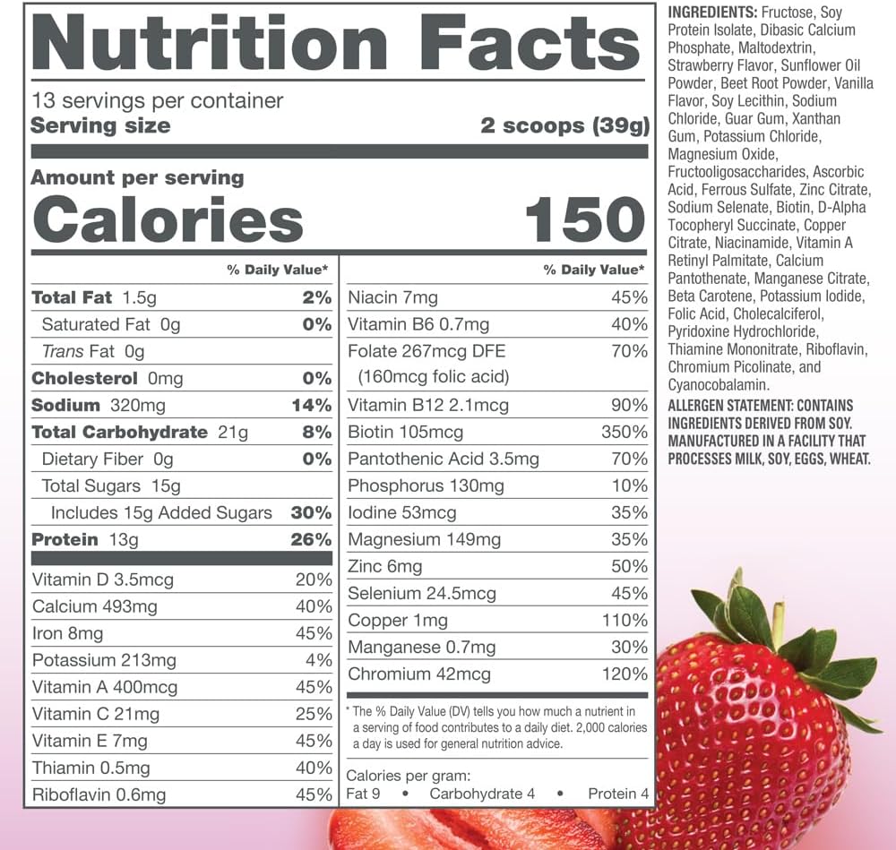 Naturade Total Soy Protein Powder - 13g Protein & 150 Calories per Servings- Non-GMO Soy - 0g Trans Fat - Lactose & Gluten Free - Strawberry Creme (13 Servings) : Health & Household