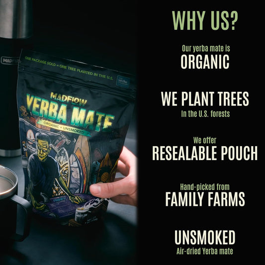 Madflow Yerba Mate Tea Bags (100 Mate Tea Bags). Organic & Unsmoked Yerba Mate Tea. Resealable Packaging. Alternative To Yerba Mate Loose Leaf