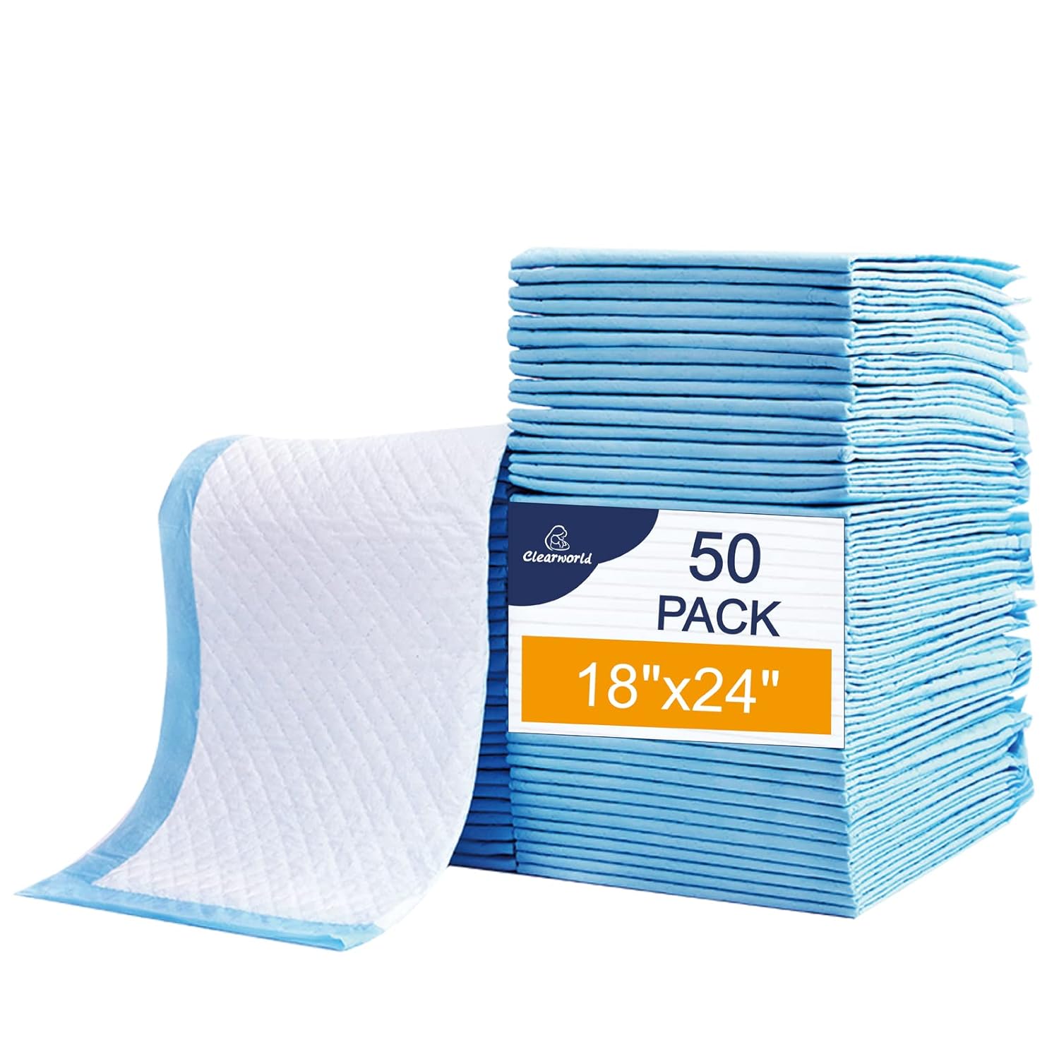 Clearworld 50 Pack Disposable Changing Pad, Waterproof Baby Disposable Underpads, Portable Diaper Changing Mat 3-Layer Leak-Proof,Breathable,Comfortable Always Keep Skin Dry 24”X18”