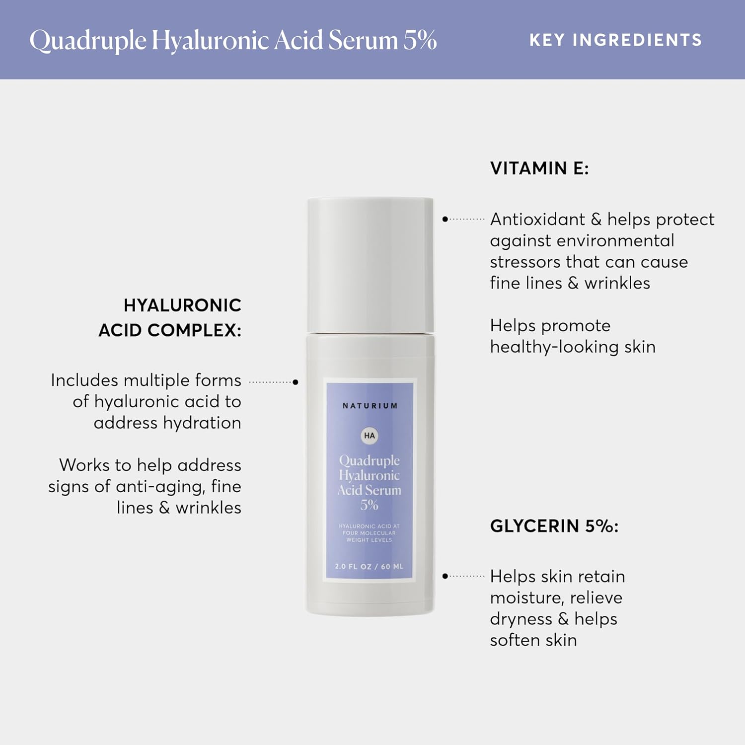 Naturium Quadruple Hyaluronic Acid Serum 5% Jumbo, Hydrating & Plumping Face Serum, Anti-Aging & Moisturizing Skin Care, Fragrance-Free, 2 oz : Beauty & Personal Care