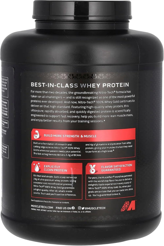 Muscletech Whey Protein Powder (Double Rich Chocolate, 5Lb) - Nitro-Tech Whey Protein Isolate Smoothie Mix For Lean Muscle & Fast Recovery - 24G Of Whey Gold Protein For Women & Men - Gluten-Free