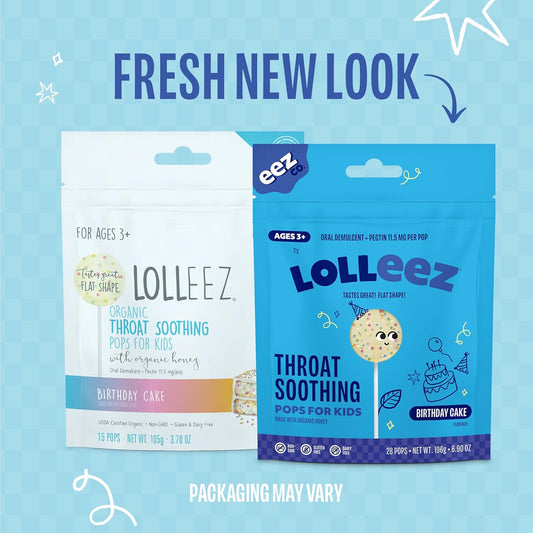 Lolleez Lollipops For Kids Sore Throat Relief, Birthday Cake Perfect For Soothing A Sore Throat While Tasting Great, Birthday Cake, 28 Count