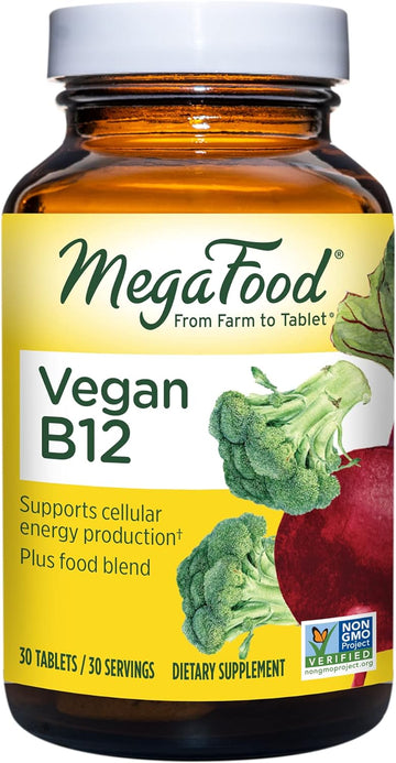 Megafood Vegan Vitamin B12 - Vitamin B Supplement With Vitamin B6, B12 Vitamins & Folic Acid - Supports Cellular Energy Production, Nervous System Health & Cardiovascular Function - 30 Tablets