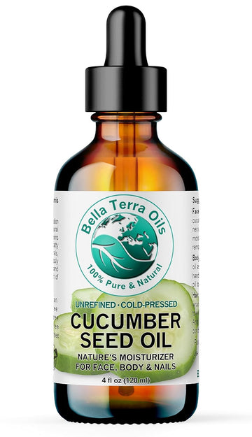 Bella Terra Oils - Cucumber Seed Oil 4 oz - Embrace the Essence of Cucumber, Rich in Linoleic Acid & Phytosterols, Elevate Your Face and Skin Routine