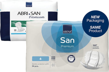 ABENA San Premium Mens & Womens Incontinence Pads, Breathable & Comfortable, Fast Absorption, Discreet & Effective Shaped Incontinence Pads for Men/Women - Premium 6, 1600ml Absorbency, 34PK