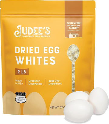 Judee’S Dried Egg White Protein Powder 2 Lb - Pasteurized, Usda Certified, 100% Non-Gmo - Gluten-Free And Nut-Free - Just One Ingredient - Made In Usa - Use In Baking - Make Whipped Egg Whites