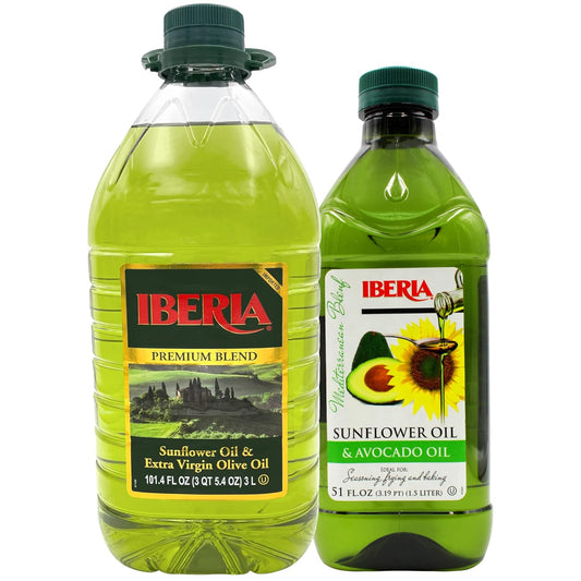 Iberia Sunflower & Extra Virgin Olive Oil Blend, 3 Liter + Iberia Avocado and Sunflower Oil, 51 fl. oz. : Grocery & Gourmet Food