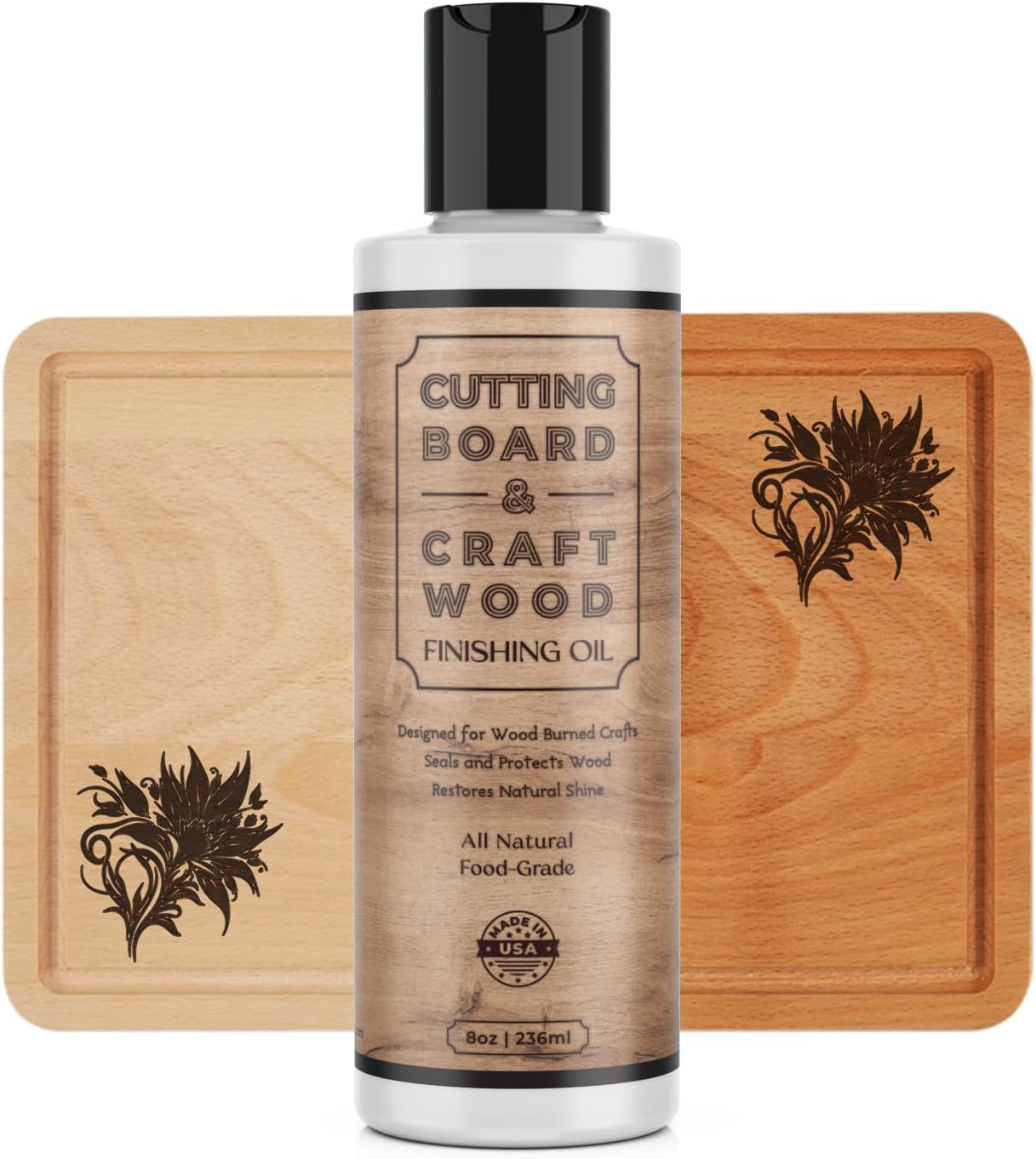 Craft Wood Finishing Oil + Conditioner - 8oz Food-Safe Wood Oil With Citrus Scent - Made in USA - Natural Mineral Oil for Cutting Board, Butcher Block, Kitchen Utensils - Oil + Seal Wood Burned Crafts