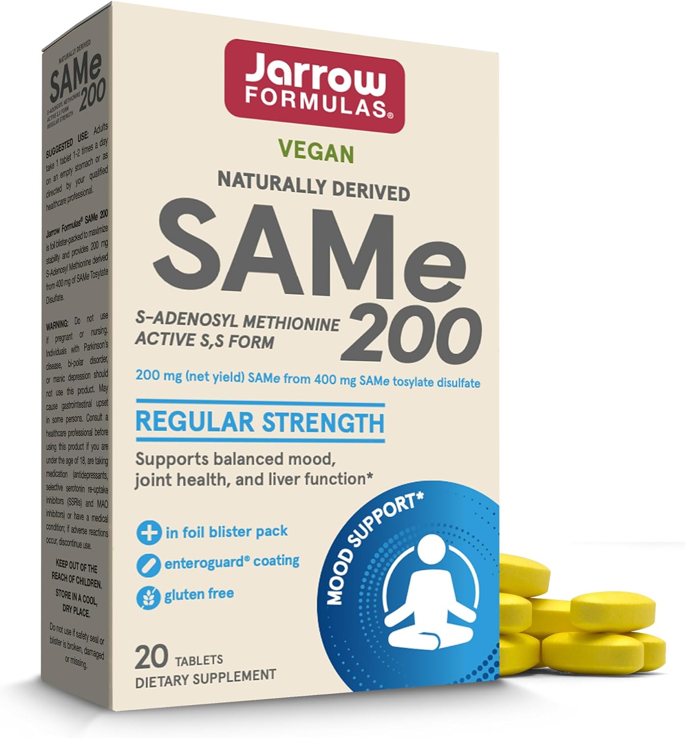 Jarrow Formulas Same 200 Mg - 20 Tablets - Highest Concentration Of Active S,S Form - Supports Joint Health, Liver Function, Brain Metabolism & Antioxidant Defense - 20 Servings
