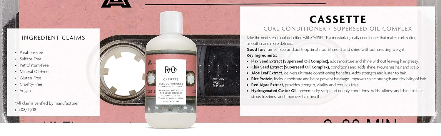 R+Co Cassette Curl Conditioner + Superseed Oil Complex | Tames Frizz + Hydrates Curls + Adds Shine | Vegan + Cruelty-Free | 8.5 Oz : Beauty & Personal Care