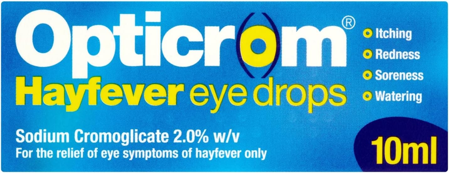 Opticrom Hayfever 2% W/V Eye Drops Solution, Anti-Allergy Relief For Itchy And Irritated Eyes, Fast-Acting Treatment For Hayfever Symptoms With Sodium Cromoglicate, 1 X 10 Ml