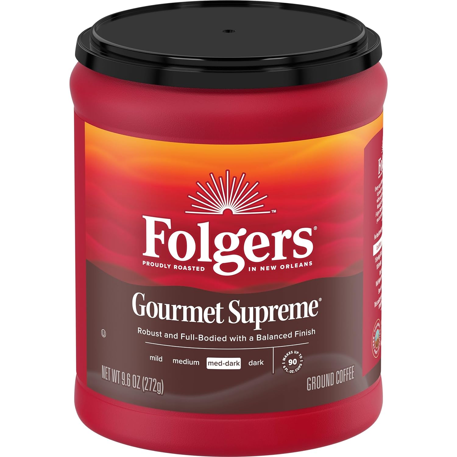 Folgers Gourmet Supreme Medium Dark Roast Ground Coffee, 9.6 Ounces (Pack of 6)