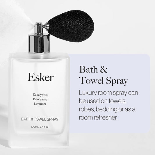Esker - Natural Eucalyptus Towel + Linen Spray | Clean, Vegan Home Fragrance + Aromatherapy (3.4 fl oz | 100 ml)
