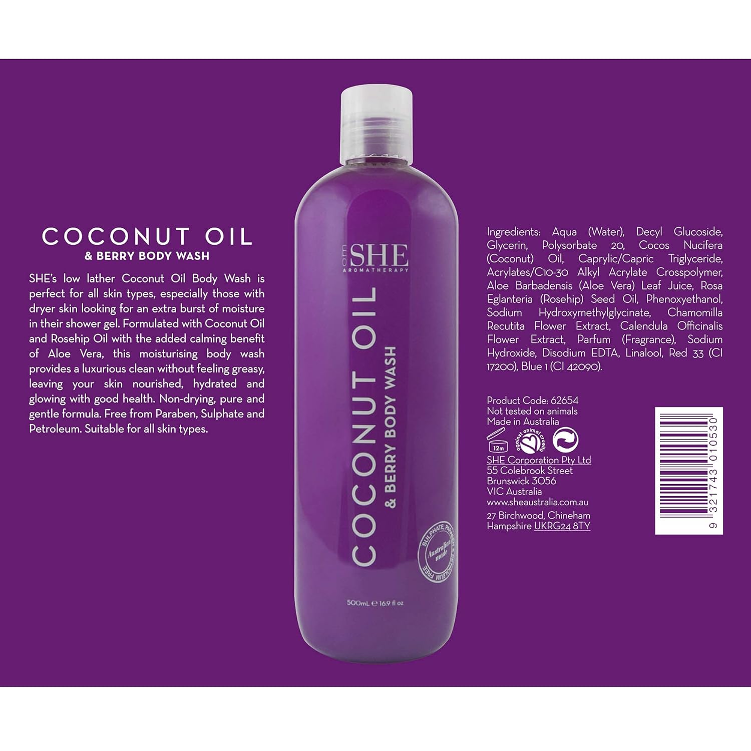 Om She Aromatherapy Coconut Oil & Berry Shower Gel : Beauty & Personal Care