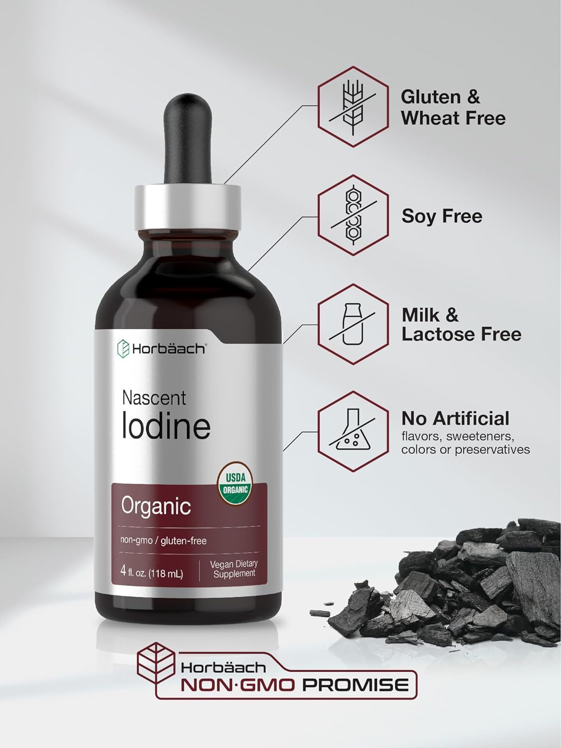 Horbäach Nascent Iodine | 325mcg | 4oz | Organic Liquid Supplement | Vegan, Non-GMO & Gluten Free Vitamin : Health & Household