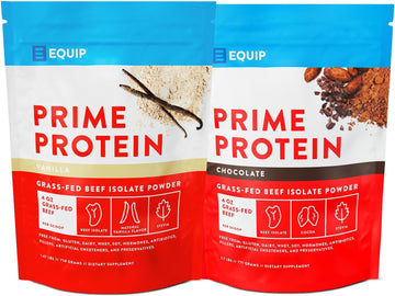 Equip Foods Chocolate Prime Protein Powder - Vanilla & Chocolate - Grass-Fed Isolate Beef Protein Powder - Paleo And Gluten Free Protein Powder - Helps Build And Repair Tissue, Gluten Free