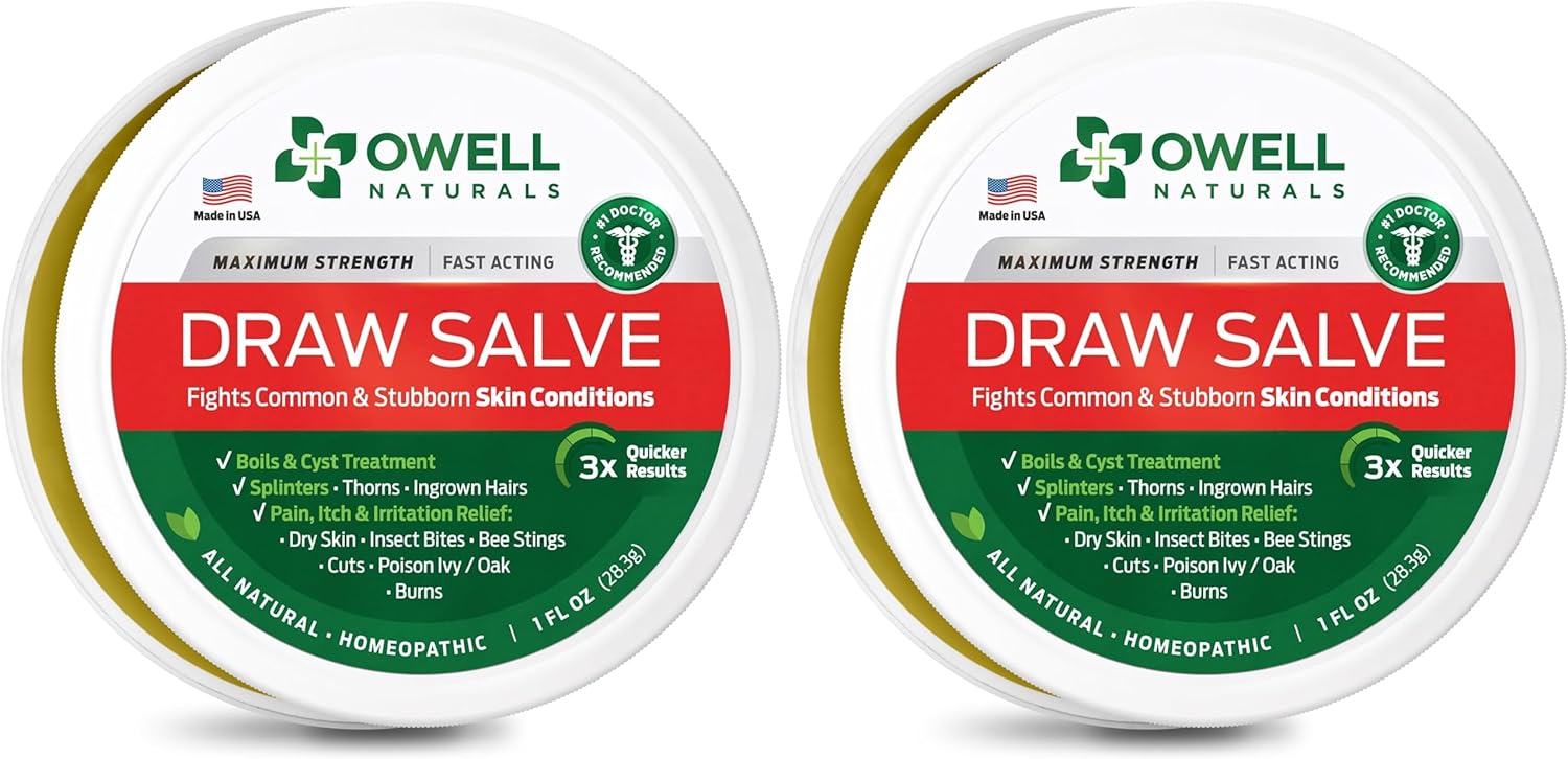 OWELL NATURALS Drawing Salve Ointment 2 oz, ingrown Hair Treatment, Boil & Cyst, Splinter Remover, Bug and Spider Bites, bee Sting, Mosquito bite Itch Relief, Poison Ivy