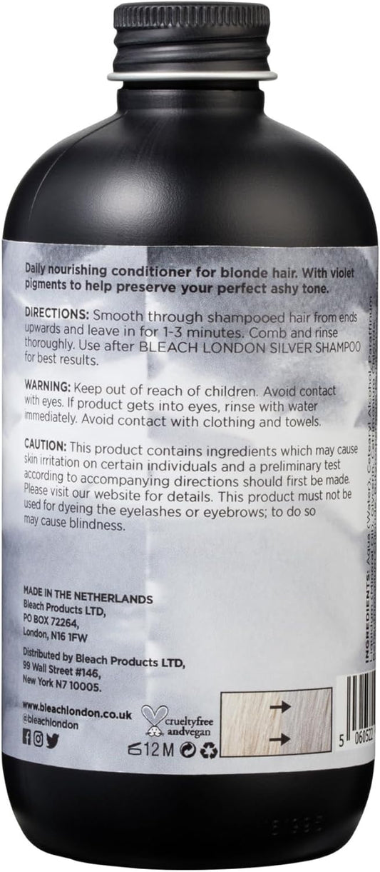Bleach London Silver Conditioner - Purple Toning Formula, For Silky Cool Blonde Hair, Neutralises Yellow Tones - Paraben & Silicone Free - (250 Ml)