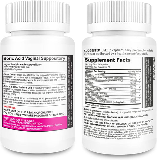 Nutrablast Boric Acid Vaginal Suppositories 600Mg (30 Count) W/Feminine Balance Complex (60 Capsules) | Vaginal Detox & Cleanse | Supports Healthy Intestinal Flora & Immune System