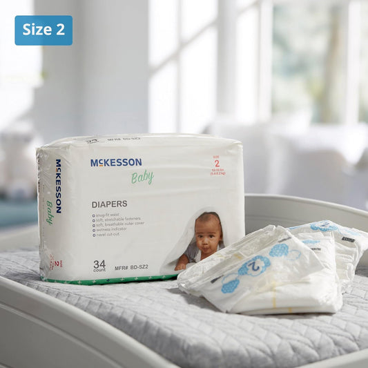 McKesson Size 2 Baby Diapers, 12 to 18 lbs, 34 Count, 1 Pack