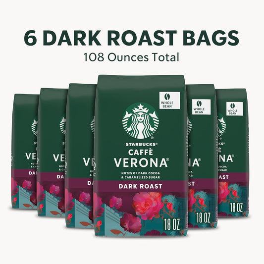 Starbucks Whole Bean Coffee—Dark Roast Coffee—Caffè Verona—100% Arabica—6 bags (18 oz each)