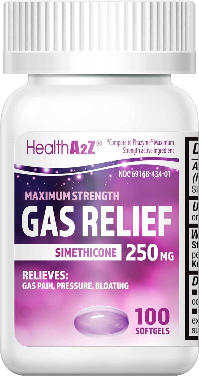 Healtha2Z® Gas Relief Simethicone 250Mg | Maximum Strength | Fast Gas Relief | Relieve Symptoms Naturally