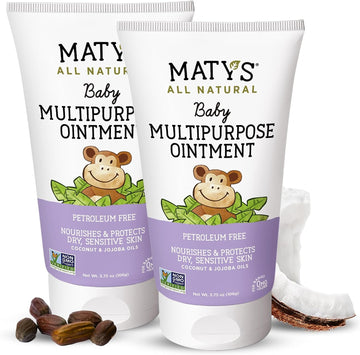 Matys Multipurpose Baby Ointment, All Over Gentle Skin Protection for Newborns & Up, Soothes Dry Irritated Skin, Diaper Rash, Cradle Cap, Drool Rash & More, Petroleum Free, 2 Pack, 3.75 oz each tube