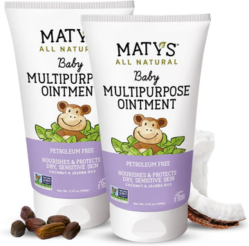 Matys Multipurpose Baby Ointment, All Over Gentle Skin Protection For Newborns & Up, Soothes Dry Irritated Skin, Diaper Area, Dry Scalp, Drool Irritation, Petroleum Free, 2 Pack, 3.75 Oz Each Tube