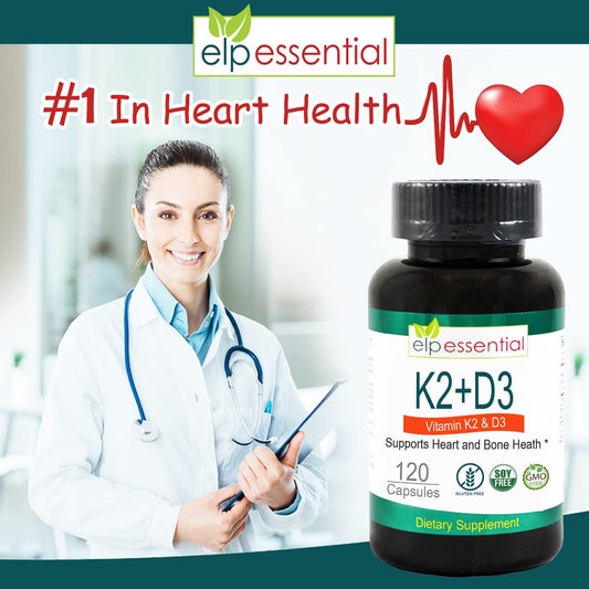 Elp Essential Vitamin K2 With D3 Supplement Bone And Heart Health,Capsules K2+D3 Vitamins 120 Capsules
