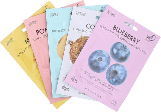Skin Treats Five Fruit Sheet Masks | Natural Fruit Extracts | Rejuvenates, Hydrates & Soothes Skin | Biodegradable | Vegan | Not Tested On Animals | 22Ml