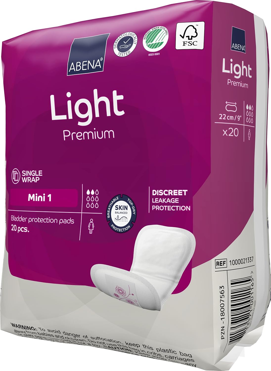 Abena Light Incontinence Pads, Eco-Labelled Womens Incontinence Pads for Adults, Breathable & Comfortable with Fast Absorption Protection Incontinence Pads for Women, Light Mini 1 White, 180 ml, 20PK : Amazon.co.uk: Health & Personal Care