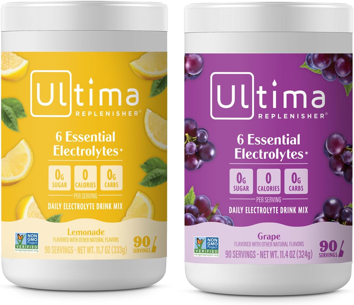 Ultima Replenisher Electrolyte Drink Mix Bundle – Lemonade & Grape, 90 Servings – Hydration Powder - 6 Key Electrolytes & Trace Minerals – Keto Friendly, Non- Gmo & Sugar-Free Electrolyte Powder