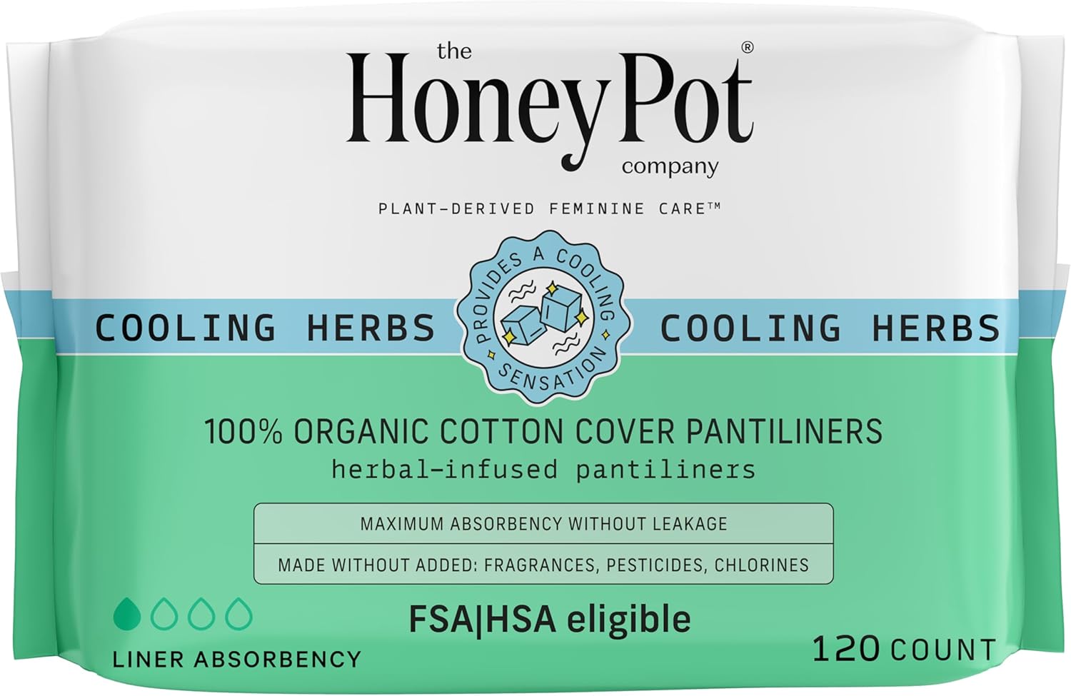 The Honey Pot Company - Herbal Panty Liners for Women - Everyday Liners - Infused w/Essential Oils for Cooling Effect & Organic Cotton Cover - Feminine Care - FSA & HSA Eligible - 120 ct