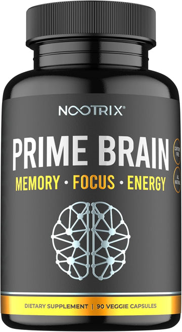 Prime Brain Supplement | Nootropic For Memory, Focus & Cognitive Function Support | Promotes Healthy Energy & Mood W/Ginkgo Biloba, Lion'S Mane Mushroom, Vitamin B12 & L Theanine | 90 Vegan Capsules