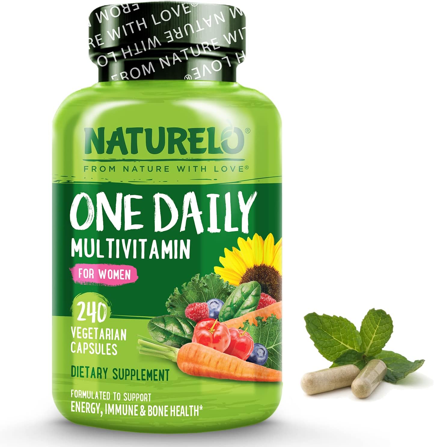 Naturelo One Daily Multivitamin For Women - Energy Support - Whole Food Supplement To Nourish Hair, Skin, Nails - Non-Gmo - No Soy - Gluten Free - 240 Capsules | 8 Month Supply