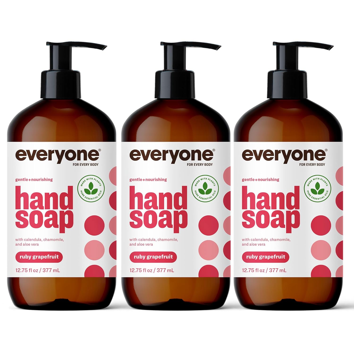 Everyone Liquid Hand Soap, 12.75 Ounce (Pack Of 3), Ruby Grapefruit, Plant-Based Cleanser With Pure Essential Oils (Packaging May Vary)