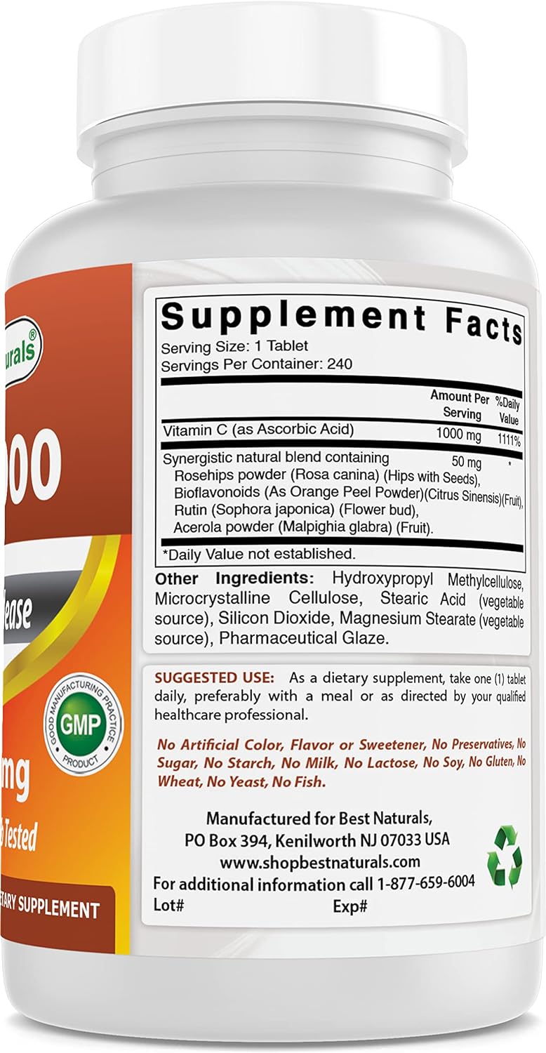 Best Naturals Vitamin C 1000 mg Tablets with Rose Hips, Berry 240 Count (Pack of 1) : Health & Household