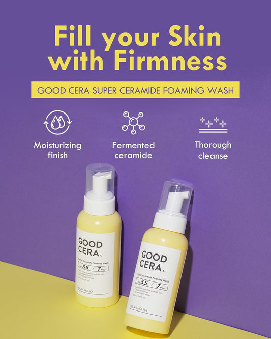 Holika Holika Good Cera Super Ceramide Foaming Face Wash | Hydrating Facial Cleanser W/Fermented Ceramides | Face Wash For Sensitive Skin | Korean Skin Care Foaming Facial Cleanser (5.41 Fl Oz)