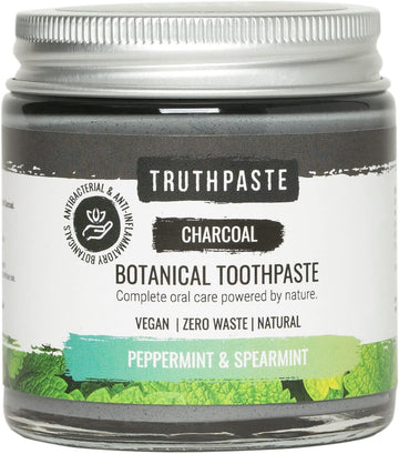 Truthpaste Charcoal Whitening Natural Zero Waste Toothpaste - Peppermint & Spearmint 100Ml Eco Friendly & Plastic Free With Coconut & Aloe Vera. Fluoride & Sls Free. Suitable For Sensitive Teeth
