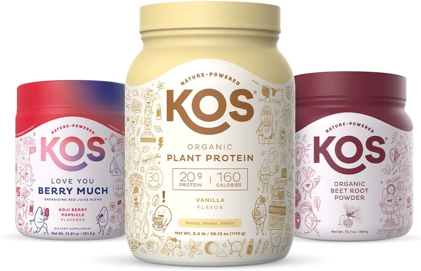 KOS Smart Heart Bundle (Plant-Based Vanilla Protein Powder + Organic Beet Root Powder + Organic Reds Blend)