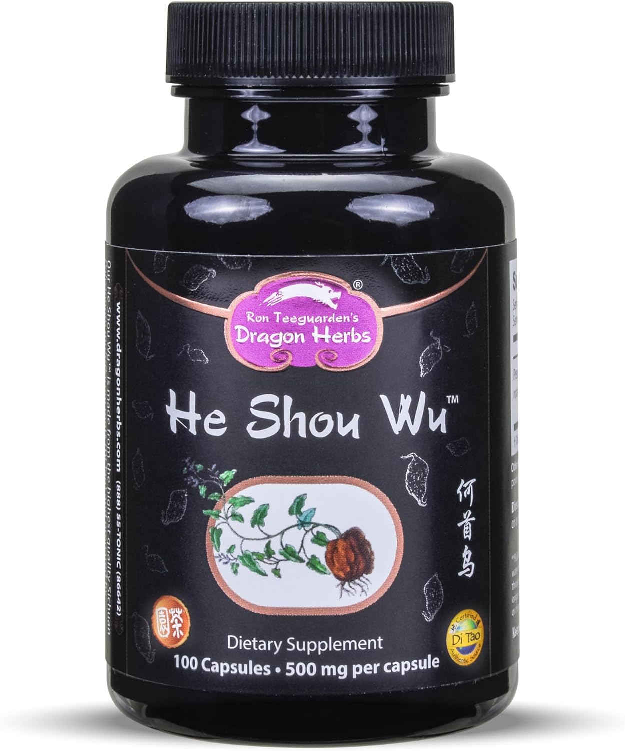 Dragon Herbs He Shou Wu | Prepared He Shou Wu Supplement To Support Energy, Mood, Immune Support, Healthy Aging, Hair | All Natural Ingredients, Non-Gmo (100 Capsules, 500 Mg Per Capsule