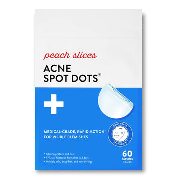 Peach Slices | Acne Spot Dots | Hydrocolloid Acne Patches | For Zits, Blemishes, & Breakouts | Vegan | Cruelty-Free | Pimple Patches | Facial Skin Care Products | 3 Sizes (7Mm, 10Mm, & 12Mm) | 60 Ct