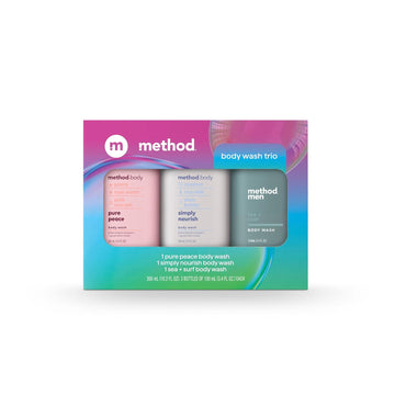 Method Body Wash Gift Set, Pure Peace, Simply Nourish And Sea + Surf, 3.4 Oz Travel Size Bottles