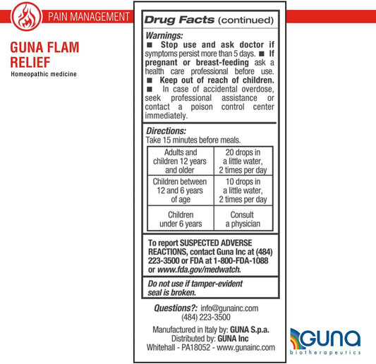 GUNA Flam Relief Homeopathic Medicine for Temporary Relief of Minor Ac