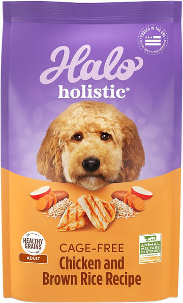 Halo Holistic Dog Food, Complete Digestive Health Cage-Free Chicken And Brown Rice Recipe, Dry Dog Food Bag, Adult Formula, 21-Lb Bag