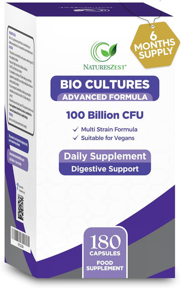 Bio Cultures Complex Probiotics & Prebiotics 100 Billion Cfu - 6 Month Supply - Pro Biotics For Gut Health With Lactobacillus & Saccharomyces Boulardii - Vegan Probiotics For Men & Women - 180 Caps