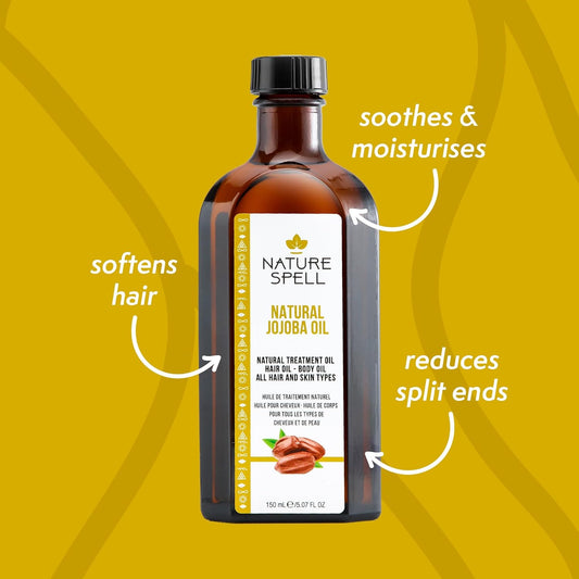 Nature Spell Jojoba Oil For Hair & Skin 150Ml – Hair Oil For Dry Damaged Hair - Targets Hair Loss, Acne & Treats Scarring - Suitable All Hair & Skin Types