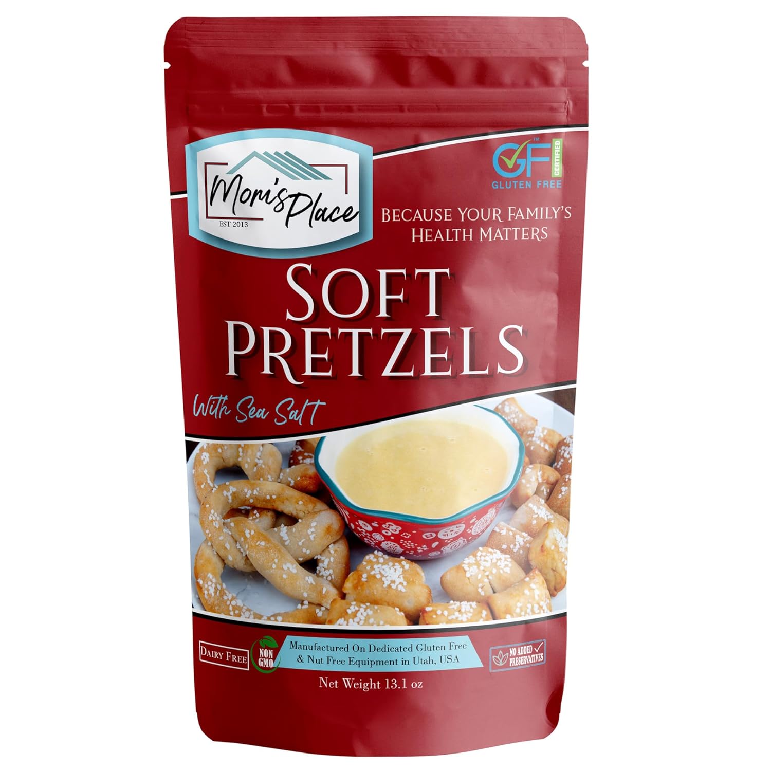 Mom's Place Gluten Free Soft Pretzels with Sea Salt Mix, Soft Pretzel Making Kit, 1-Pack, Easy to Make, 24 Servings, Non GMO Delicious and Healthy Gluten Free Desserts