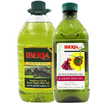 Iberia Sunflower & Extra Virgin Olive Oil Blend, 3 Liter + Iberia Sunflower and Grape Seed Oil Blend, 51 oz : Grocery & Gourmet Food