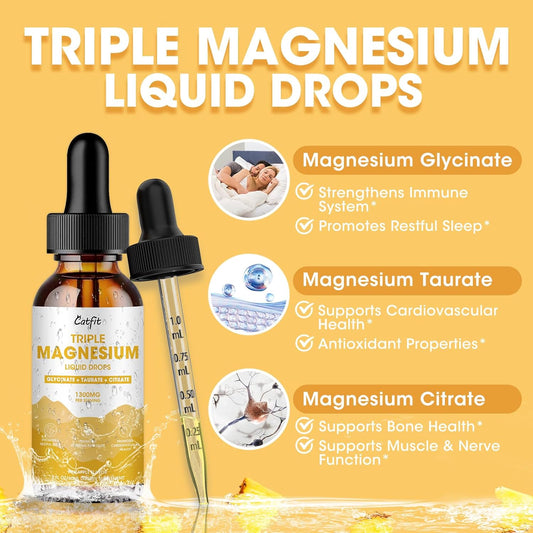 Liquid Magnesium Taurate, Glycinate & Citrate 1300Mg, Triple Magnesium Complex With Potassium, Phospholipid, Omega-3 For Energy, Sleep And Bone Health, Sugar Free, Pineapple Flavor, 2 Fl Oz